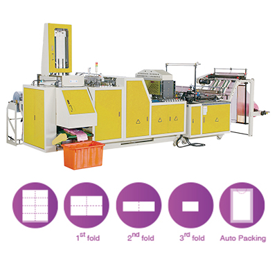 Fully Automatic High Speed Cutting & Sealing Machine With in-Line 3 Folding & Auto Packing Device By Servo Motors Control<BR>Model:CW-800FP-SV/CW-1000FP-SV