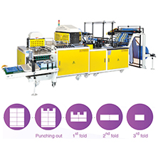 Fully Automatic T-shirt Type Garbage Bag Making Machine With In-line 3 Foldings Unit By Servo Motors Control<BR>Model:CWA+3TF-800-SV/CWA+3TF-1000-SV