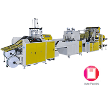 Fully Automatic High Speed Double Layers 6 Lines T-Shirt Bag Making Machine With Auto Packing Device By Servo Motors Control<BR>Model:CWA2+6+ATP-800-SV/CWA2+6+ATP-1000-SV