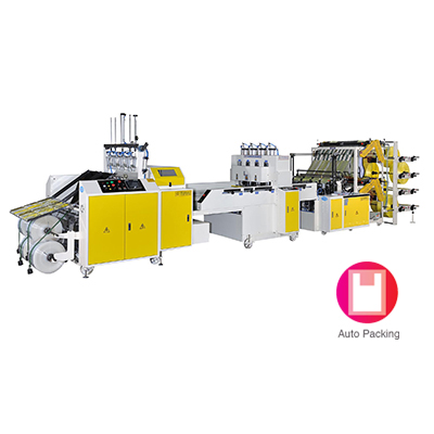 Fully Automatic High Speed Double Layers 8 Lines T-Shirt Bag Making Machine With Auto Packing Device By Servo Motors Control<BR>Model:CWA2+8+ATP-800-SWA2+8+ATP-1000-SV