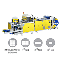 Fully Automatic High Speed Bottom Sealing Bag Making Machine With Flying Knife System & In-Line 3 Folding Device By Servo Motors Control<BR>Model:CW-3FK-800-SV/CW-3FK-1000-SV/CW-3FK-1200-SV