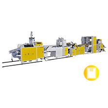 Fully Automatic Super High Speed 2 Lines T-shirt Bag Making Machine with Hot Slitting, Side Gusseting Devices and Automatic Packing Unit<BR>Model:CW-HG2+ATP