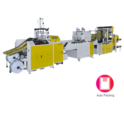 Fully Automatic High Speed Double Layers 4 Lines T-Shirt Bag Making Machine With Auto Packing Device and Servo Motor Control<BR>Model:CWA2+ATP-700-SV/CWA2+ATP-800-SV/CWA2+ATP-1000-SV